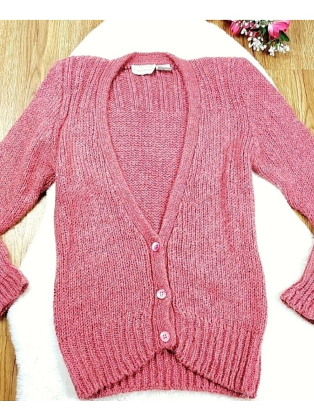 Haberdasher Vintage 80s Mohair Wool Blend Cardigan Sweater Pink Mauve Size Small